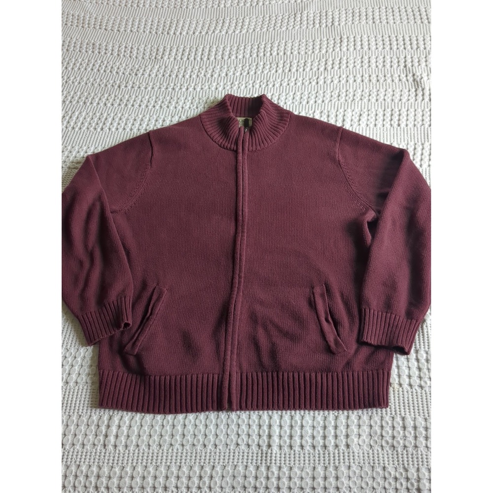 LL Bean Cotton Cardigan Sweater Full Zip Burgundy Men's Size Large